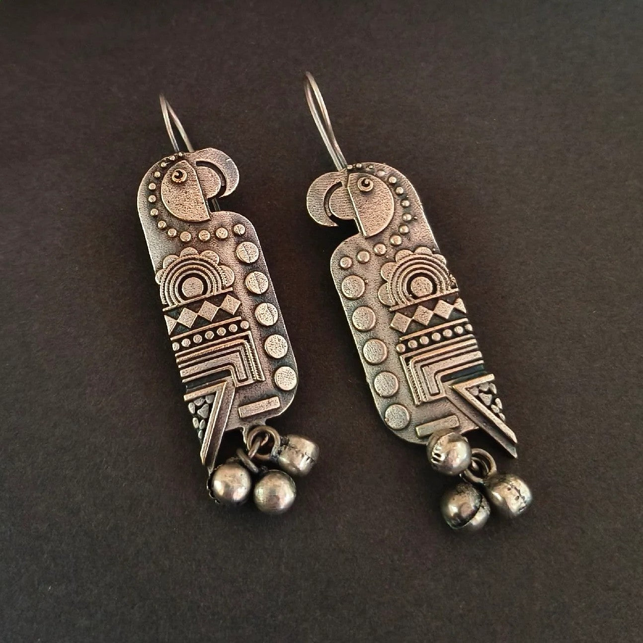 Jazbaat Oxidised Parrot Design Drop Earrings