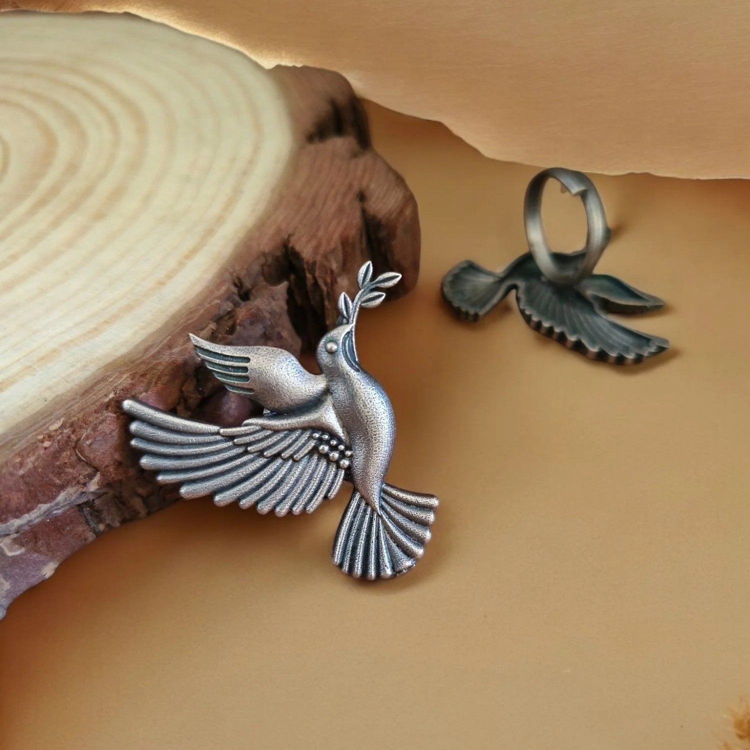 Jazbaat Oxidised Silver Adjustable Pigeon Ring