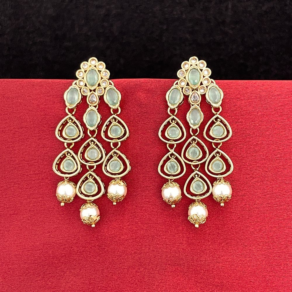 Jazbaat Pearls & Kundan Embellished Mint Green Dangler Earrings