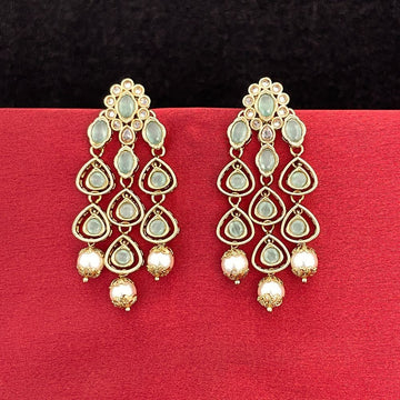 Jazbaat Pearls & Kundan Embellished Mint Green Dangler Earrings