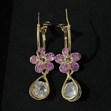 Jazbaat Purple Crystal Flower Design Drop Earrings For Women & Girls
