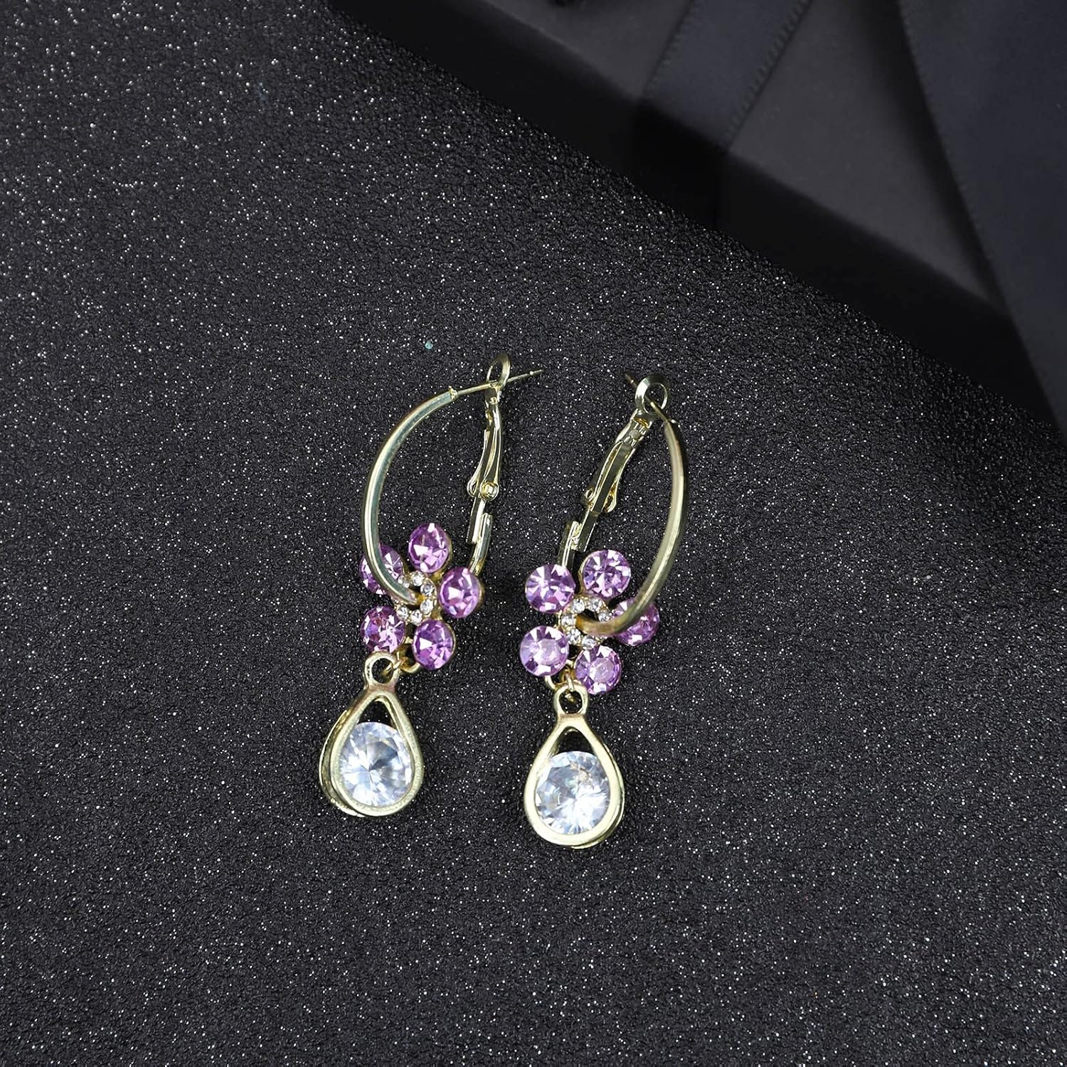 Jazbaat Purple Crystal Flower Design Drop Earrings For Women & Girls