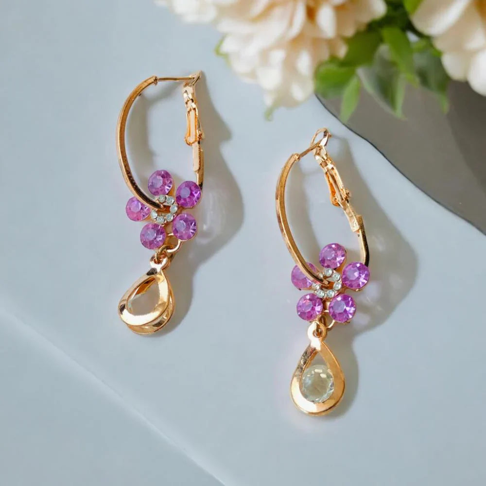 Jazbaat Purple Crystal Flower Design Drop Earrings For Women & Girls
