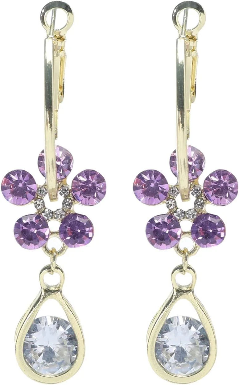 Jazbaat Purple Crystal Flower Design Drop Earrings For Women & Girls