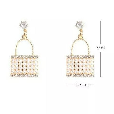 Jazbaat Purse-Shaped Crystal & Pearl Studded Korean Earrings
