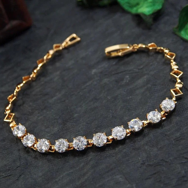 Jazbaat Rose Gold-Plated American Diamond Studded Tennis Bracelet