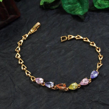 Jazbaat Rose Gold-Plated Multicolor Cubic Zirconia Crystal Bracelet