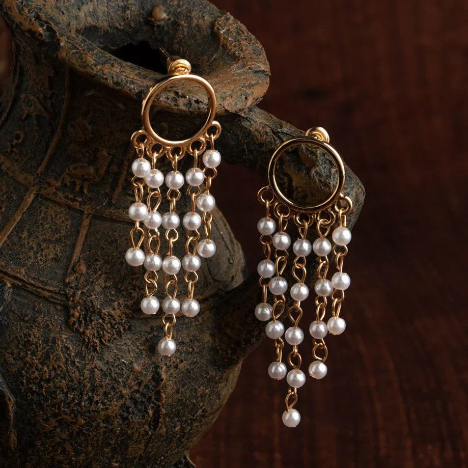 Jazbaat Rose Gold-Plated Pearl Tassel Earrings For Women & Girls