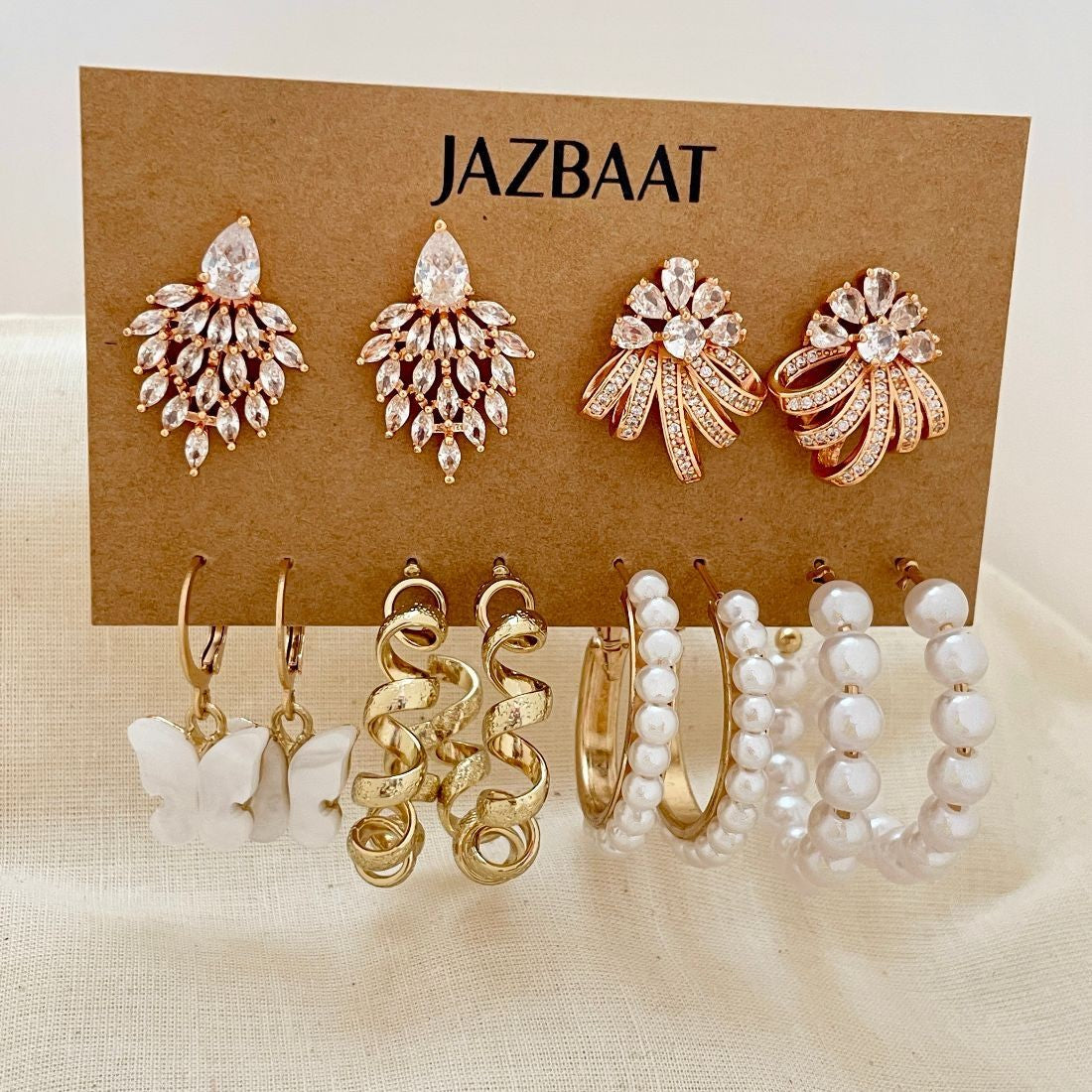 Jazbaat Set Of 6 Gold-Plated Stud & Hoop Earrings