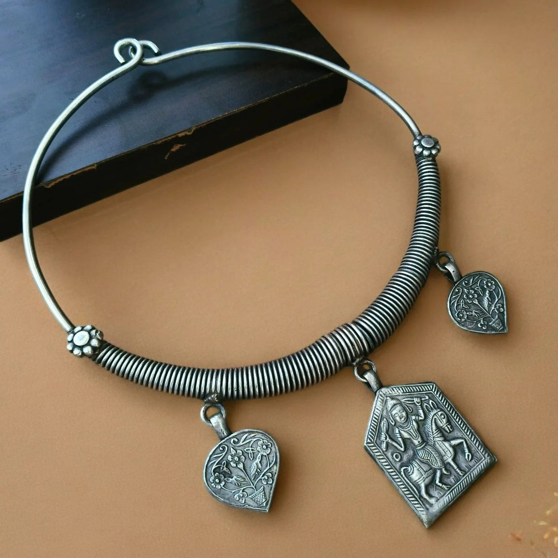 Jazbaat Silver-Lookalike Tribal Pendant Warrior Amulet Hasli Choker Necklace