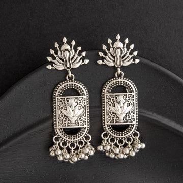 Jazbaat Silver-Plated Antique Artwork Beaded Dangle Earrings