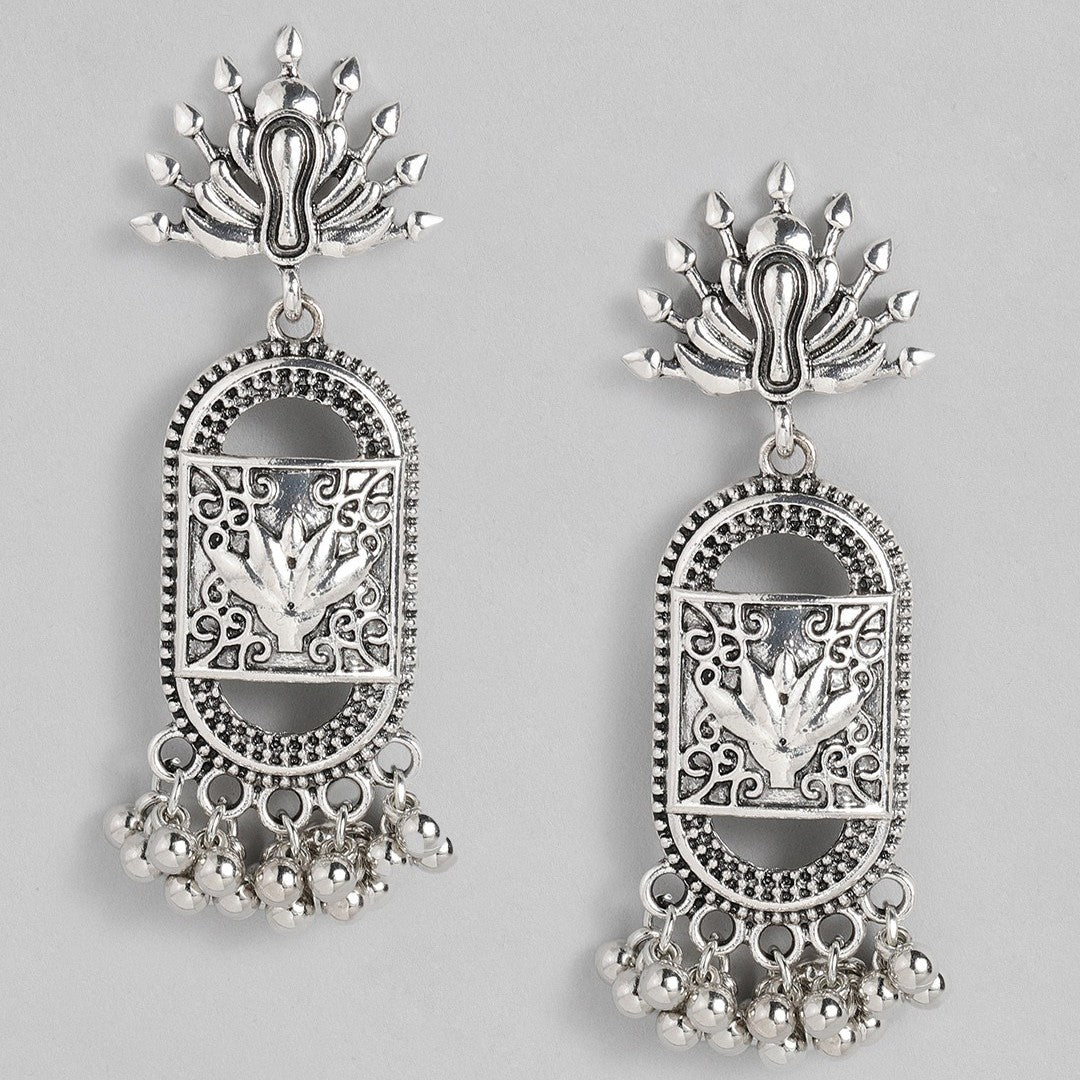 Jazbaat Silver-Plated Antique Artwork Beaded Dangle Earrings