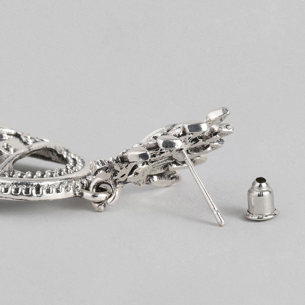 Jazbaat Silver-Plated Antique Artwork Beaded Dangle Earrings