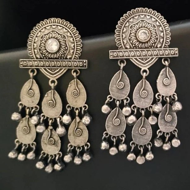Jazbaat Silver-Plated Antique Chandelier Ghungroo Dangler Earrings