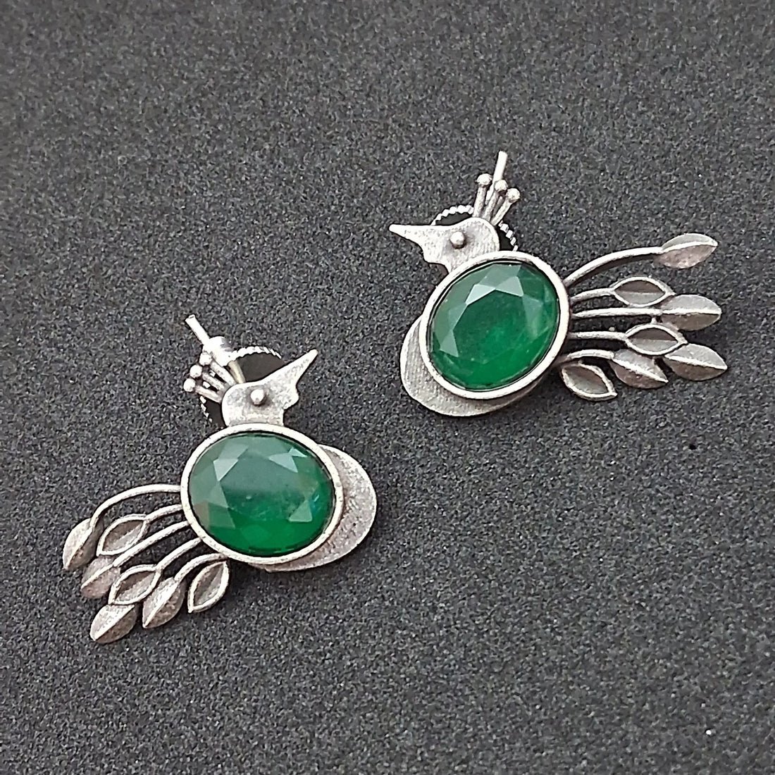 Jazbaat Silver-Plated Brass Peacock Bird Earrings