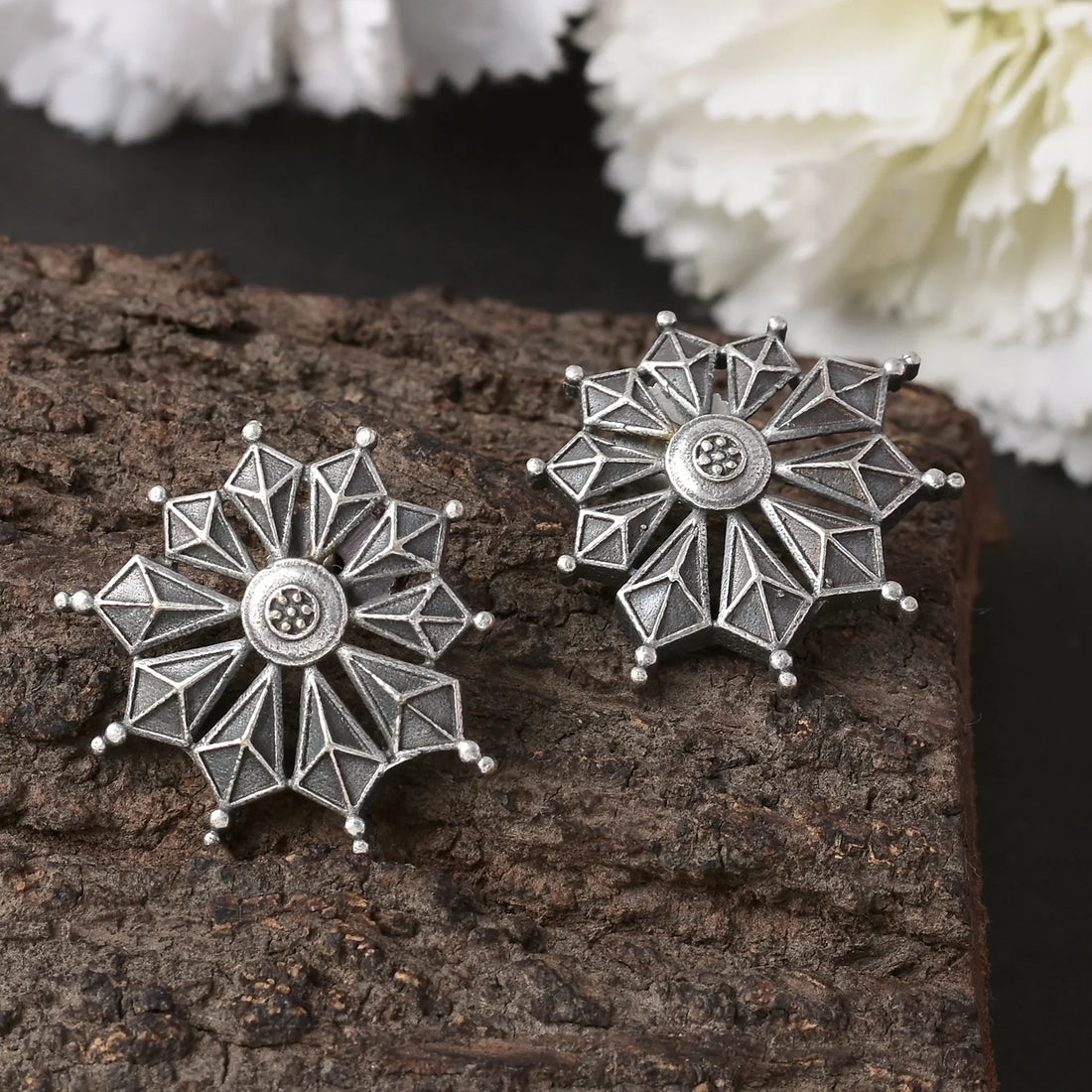 Jazbaat Silver-Plated Classic Oxidised Stud Earrings For Women