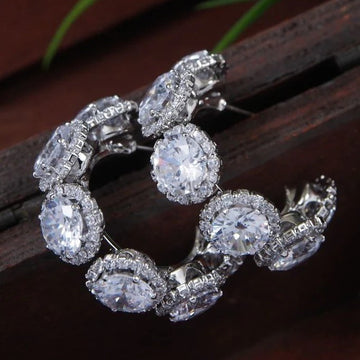 Jazbaat Silver-Plated Cubic Zirconia Embellished Hoop Earrings