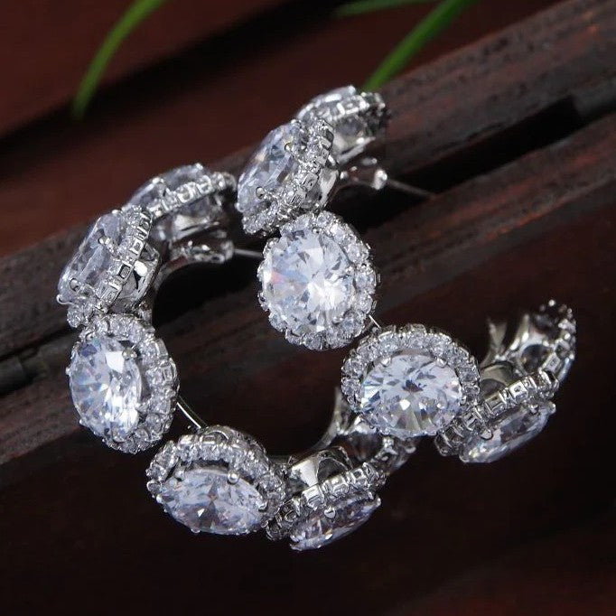 Jazbaat Silver-Plated Cubic Zirconia Embellished Hoop Earrings