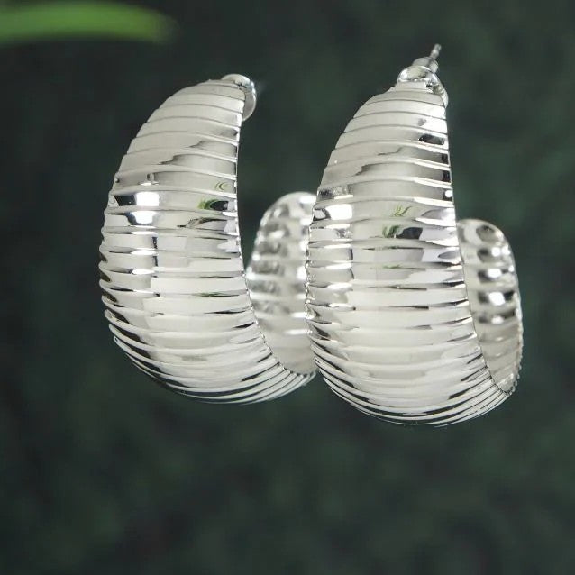 Jazbaat Silver-Plated Dailywear Chunky Hoop Earrings For Women & Girls
