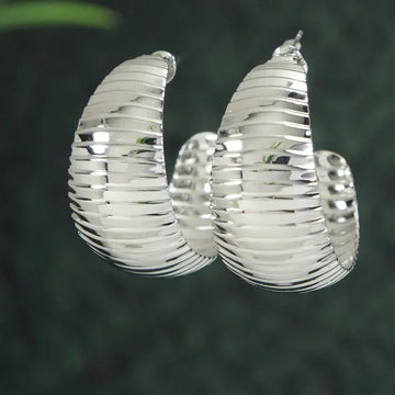 Jazbaat Silver-Plated Dailywear Chunky Hoop Earrings For Women & Girls