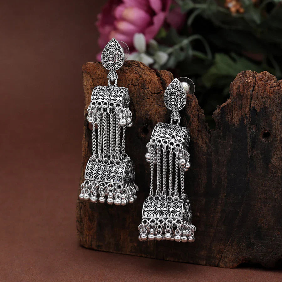 Jazbaat Silver-Plated Elegant Tassel Earrings For Women & Girls