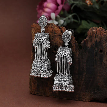 Jazbaat Silver-Plated Elegant Tassel Earrings For Women & Girls