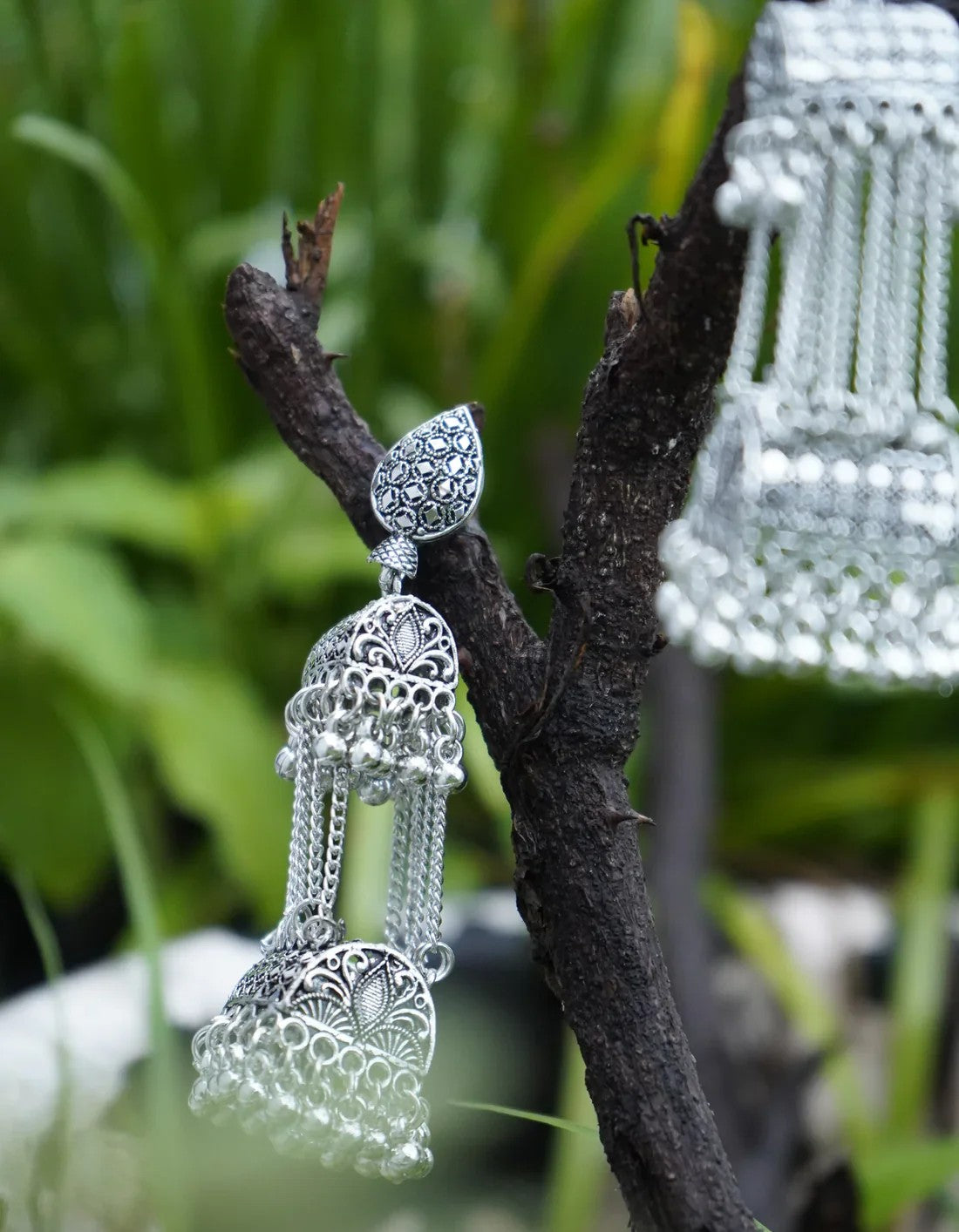 Jazbaat Silver-Plated Elegant Tassel Earrings For Women & Girls