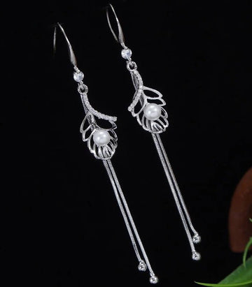Jazbaat Silver-Plated Pearl & CZ Embellished Dangler Earrings