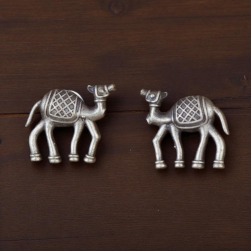 Jazbaat Silver Oxidised Camel Design Antique Brass Stud Earrings