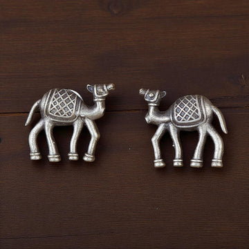 Jazbaat Silver Oxidised Camel Design Antique Brass Stud Earrings