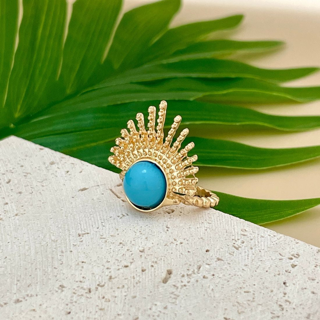 Jazbaat Turquoise Gemstone Gold-Plated Sunburst Ring