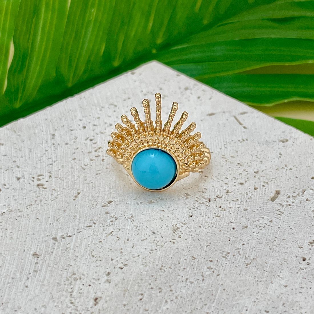 Jazbaat Turquoise Gemstone Gold-Plated Sunburst Ring