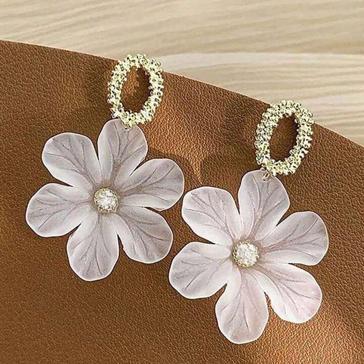 Jazbaat White Flower Petal Korean Dangle Earrings