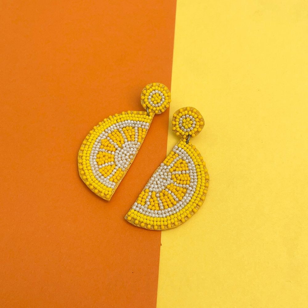Lemon Slice Beaded Quirky Earrings