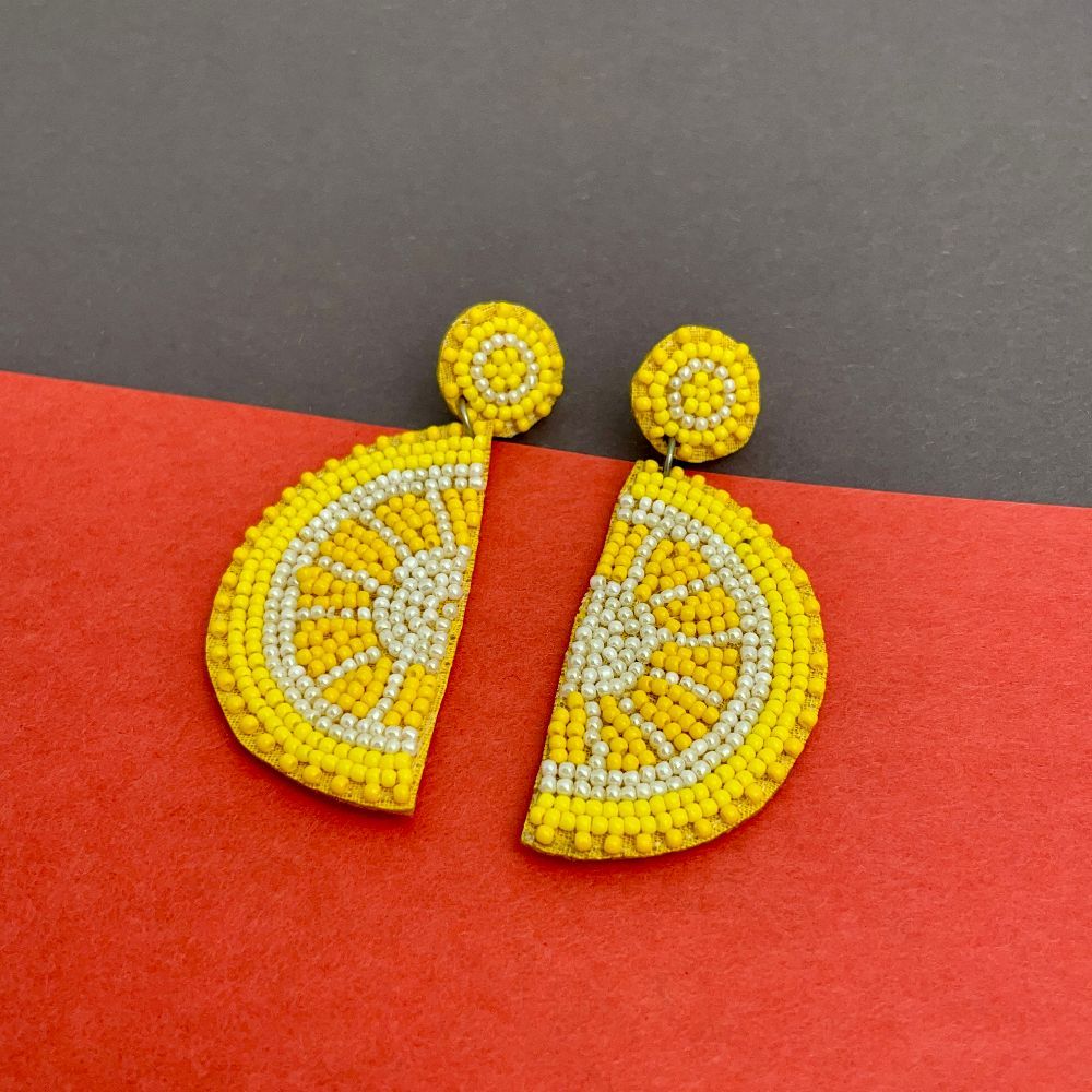 Lemon Slice Beaded Quirky Earrings