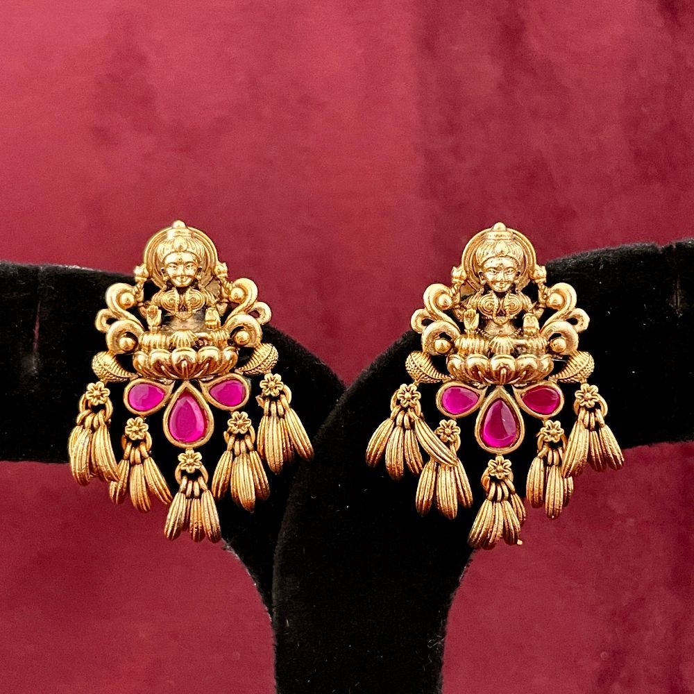Matte Gold-Plated Goddess Laxmi Earrings
