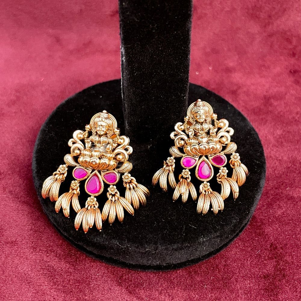 Matte Gold-Plated Goddess Laxmi Earrings