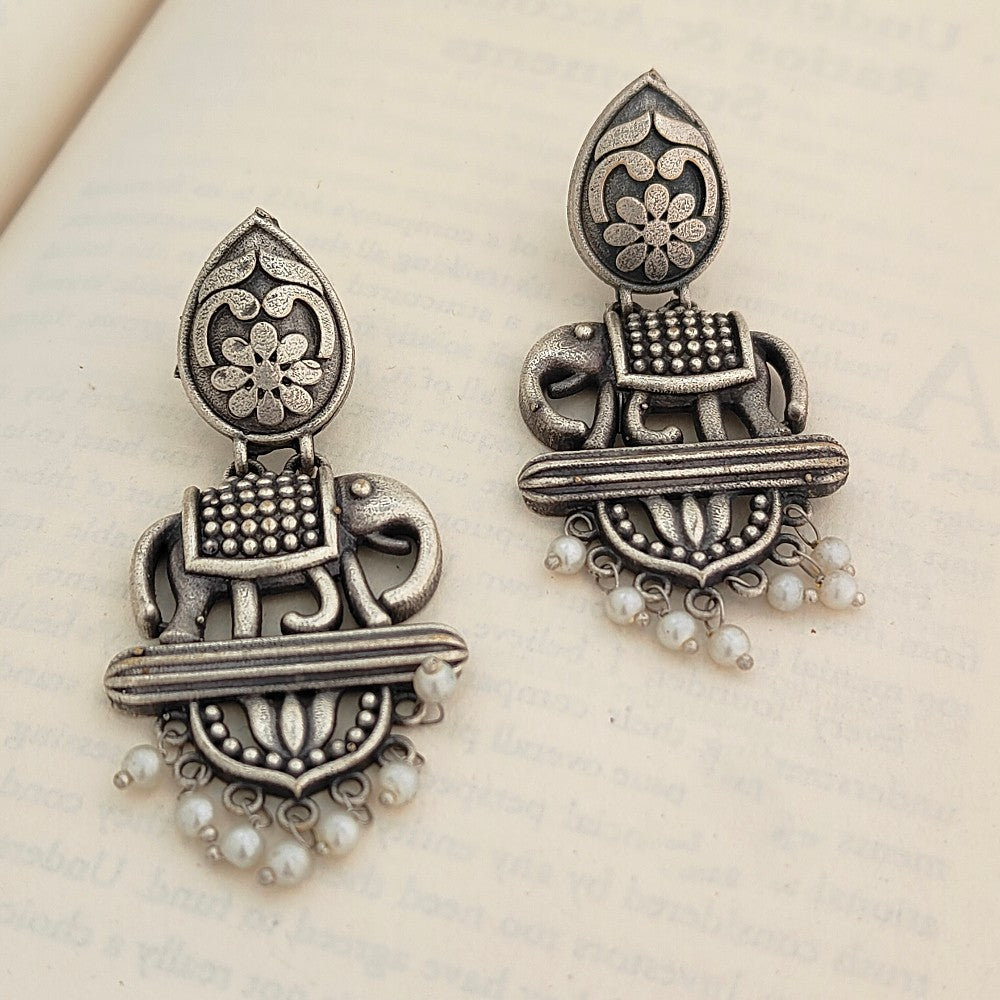 Oxidised Elephant Design Navratri Earrings