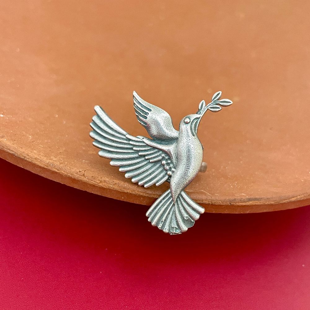 Oxidised Silver Adjustable Pigeon Ring