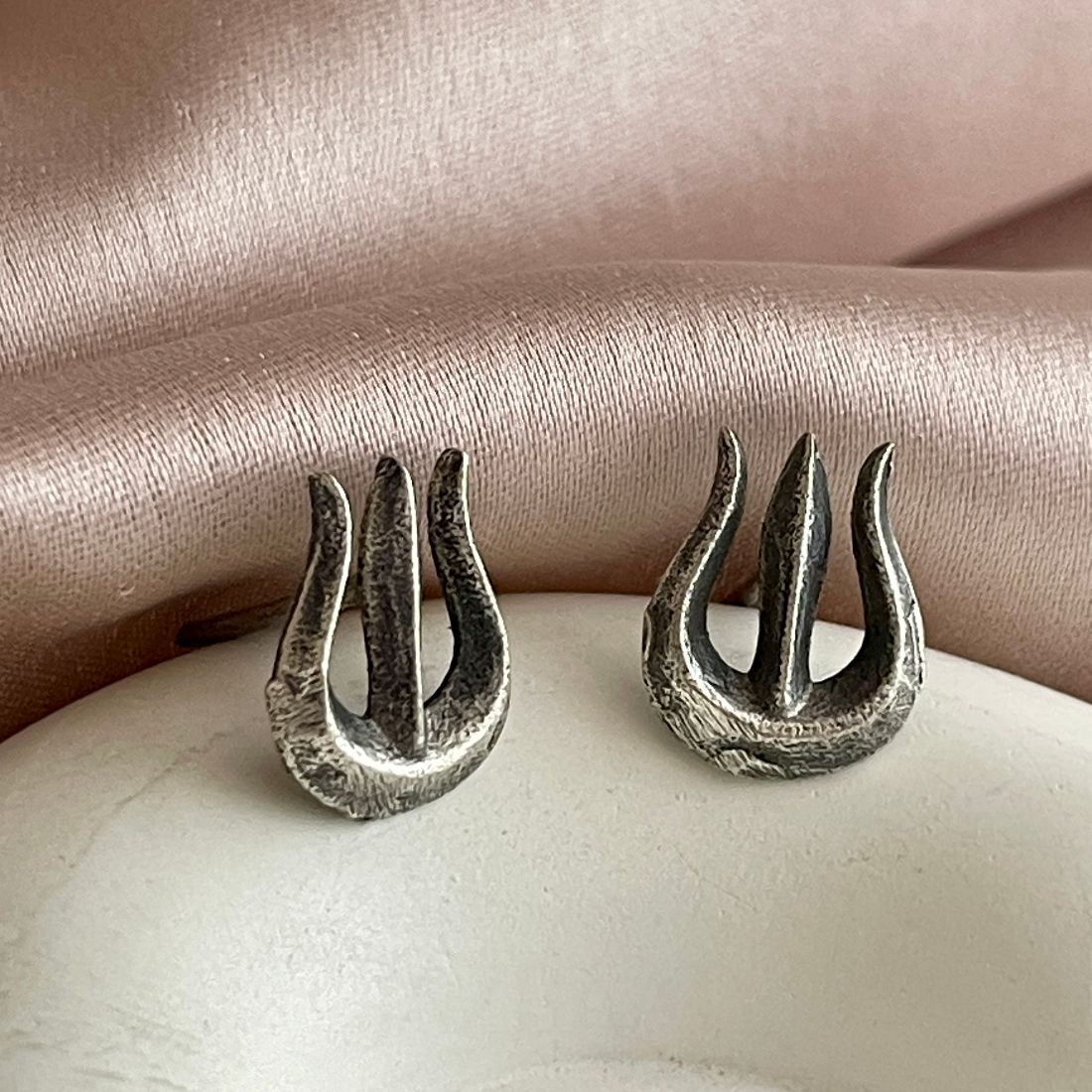 Oxidised Trishul Mini Stud Earrings