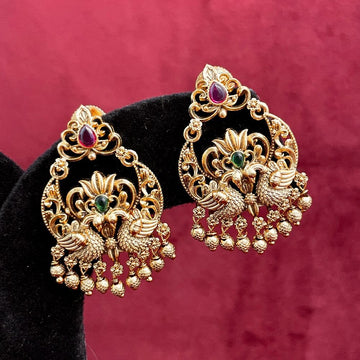 Peacock Design Antique Gold-Plated South Indian Earrings