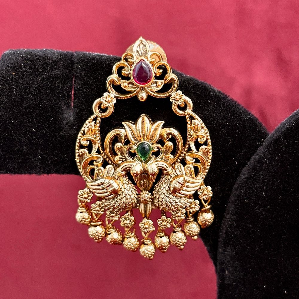 Peacock Design Antique Gold-Plated South Indian Earrings
