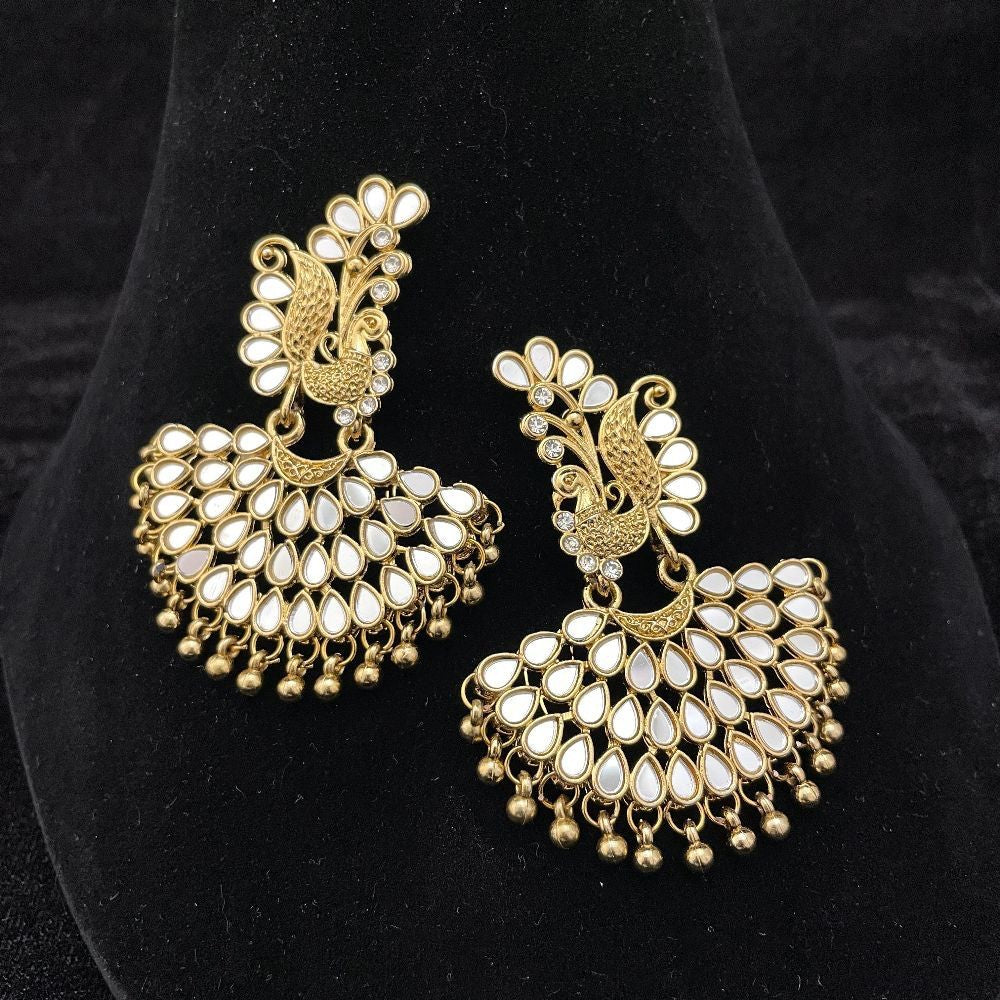 Peacock Design Mirror Work Chandbali Earrings