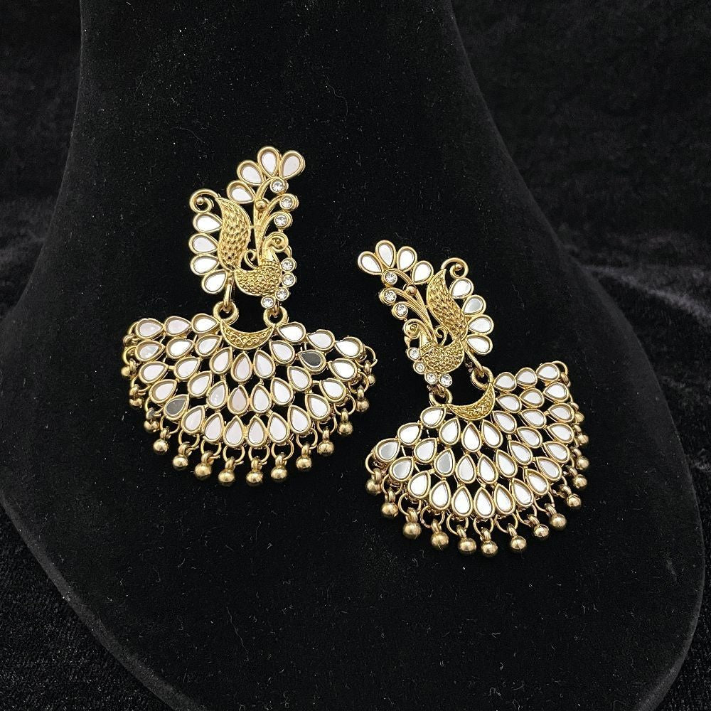 Peacock Design Mirror Work Chandbali Earrings