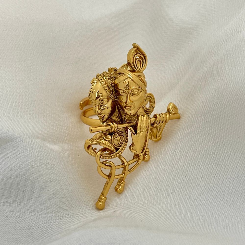Radha Krishna Adjustable Temple Ring