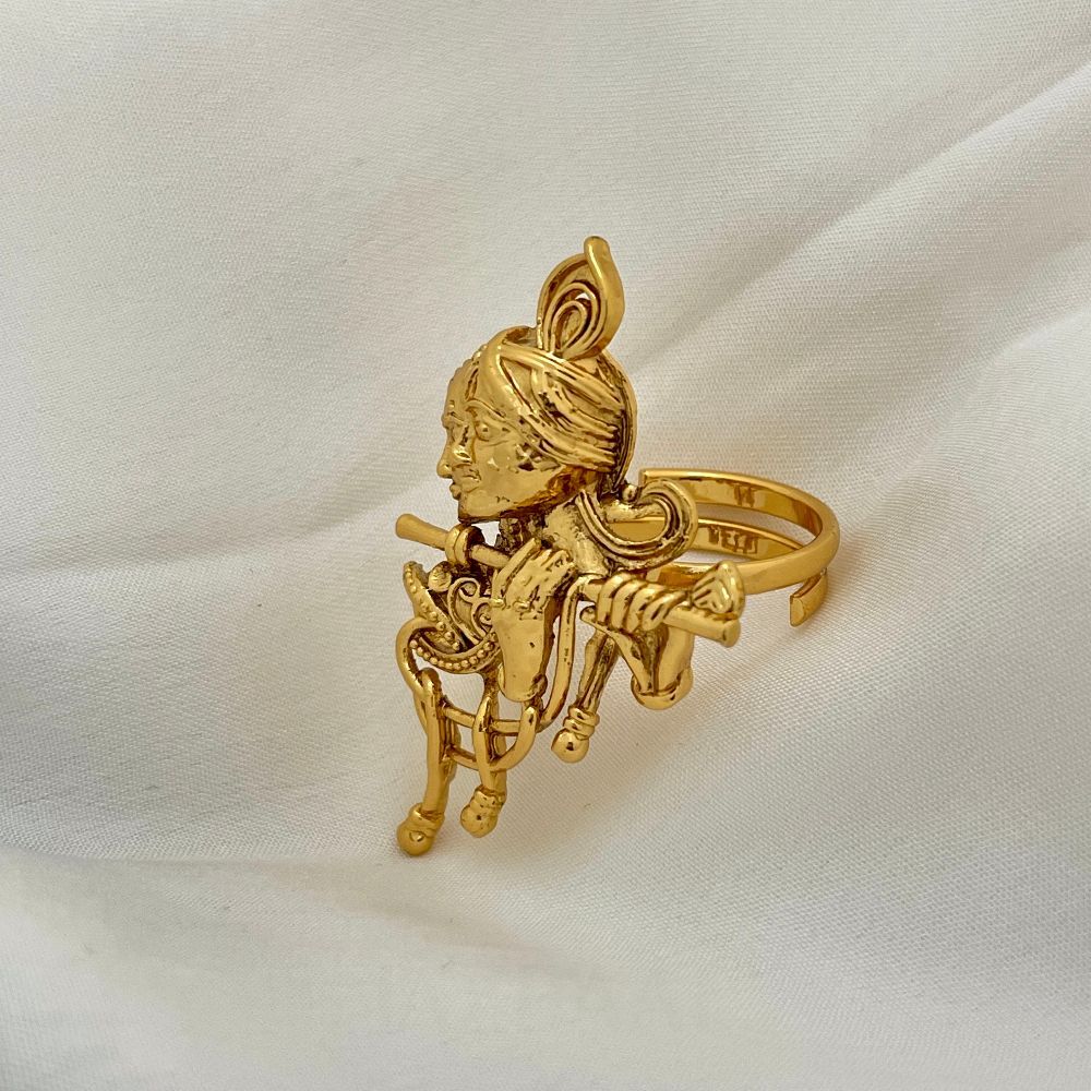 Radha Krishna Adjustable Temple Ring