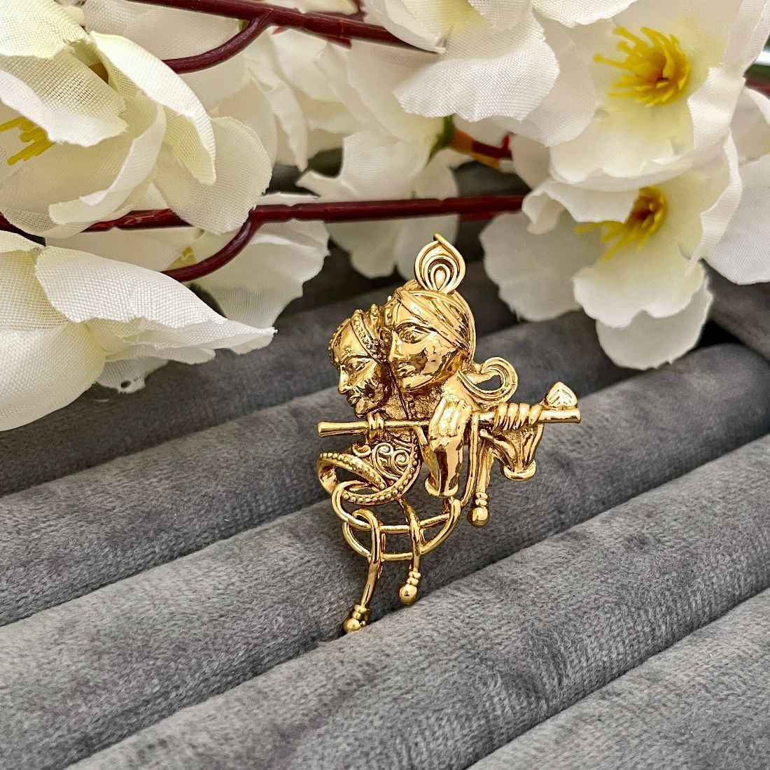 Radha Krishna Adjustable Temple Ring