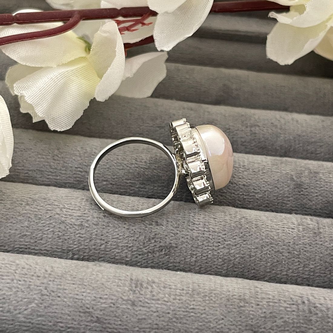 Rhodium-Plated American Diamond Statement Ring