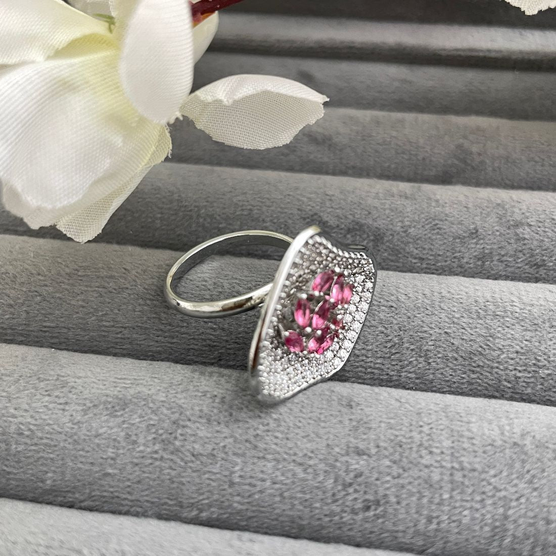Rhodium-Plated Cubic Zirconia Cocktail Ring