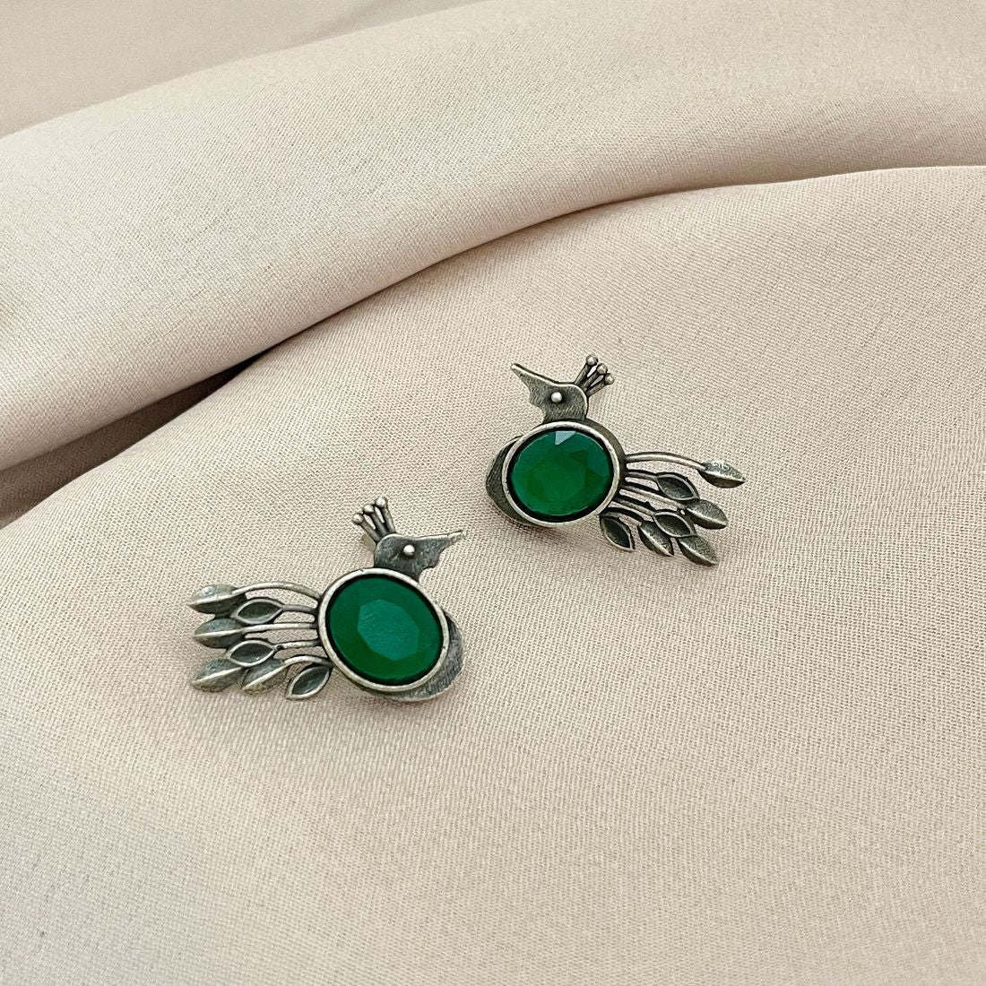 Silver-Plated Brass Peacock Bird Earrings
